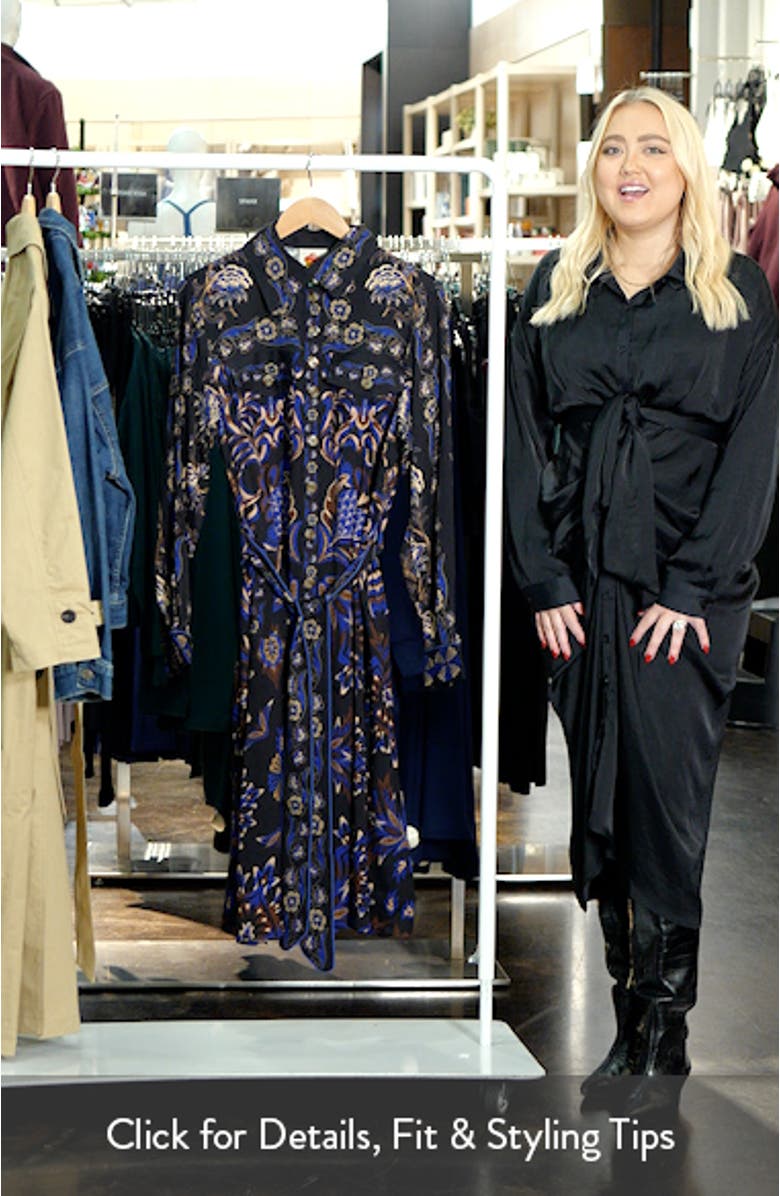 Arabesque Mix Scarves Long Sleeve Tie Belt Shirtdress, sales video thumbnail