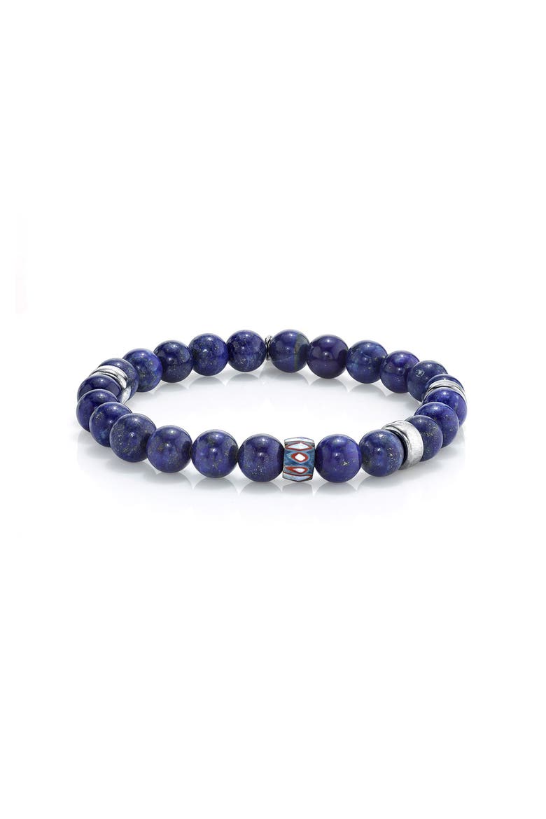 Mr Lowe Lapis Bead Bracelet with African Bead Accent, Main, color, Lapis
