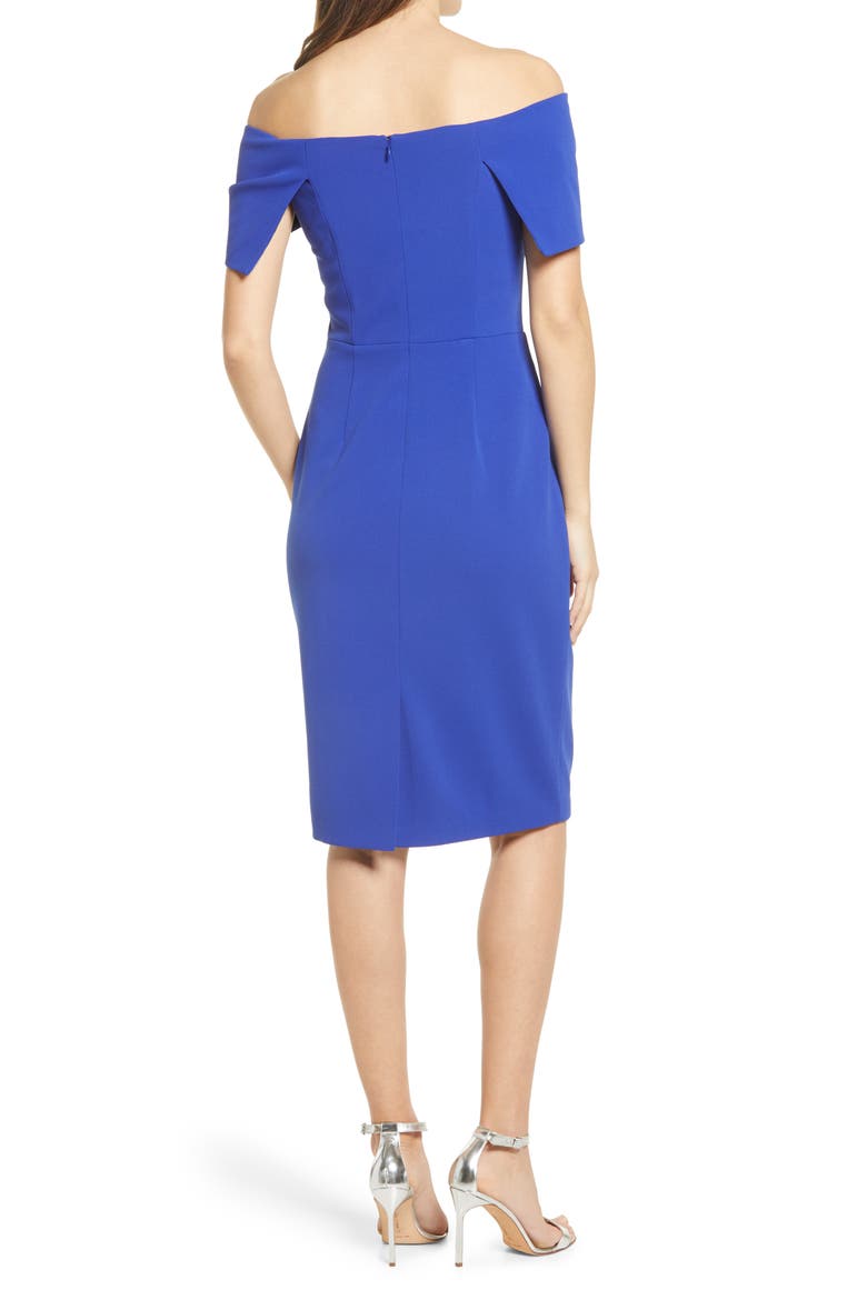 Off the Shoulder Sheath Cocktail Dress, Alternate, color, COBALT