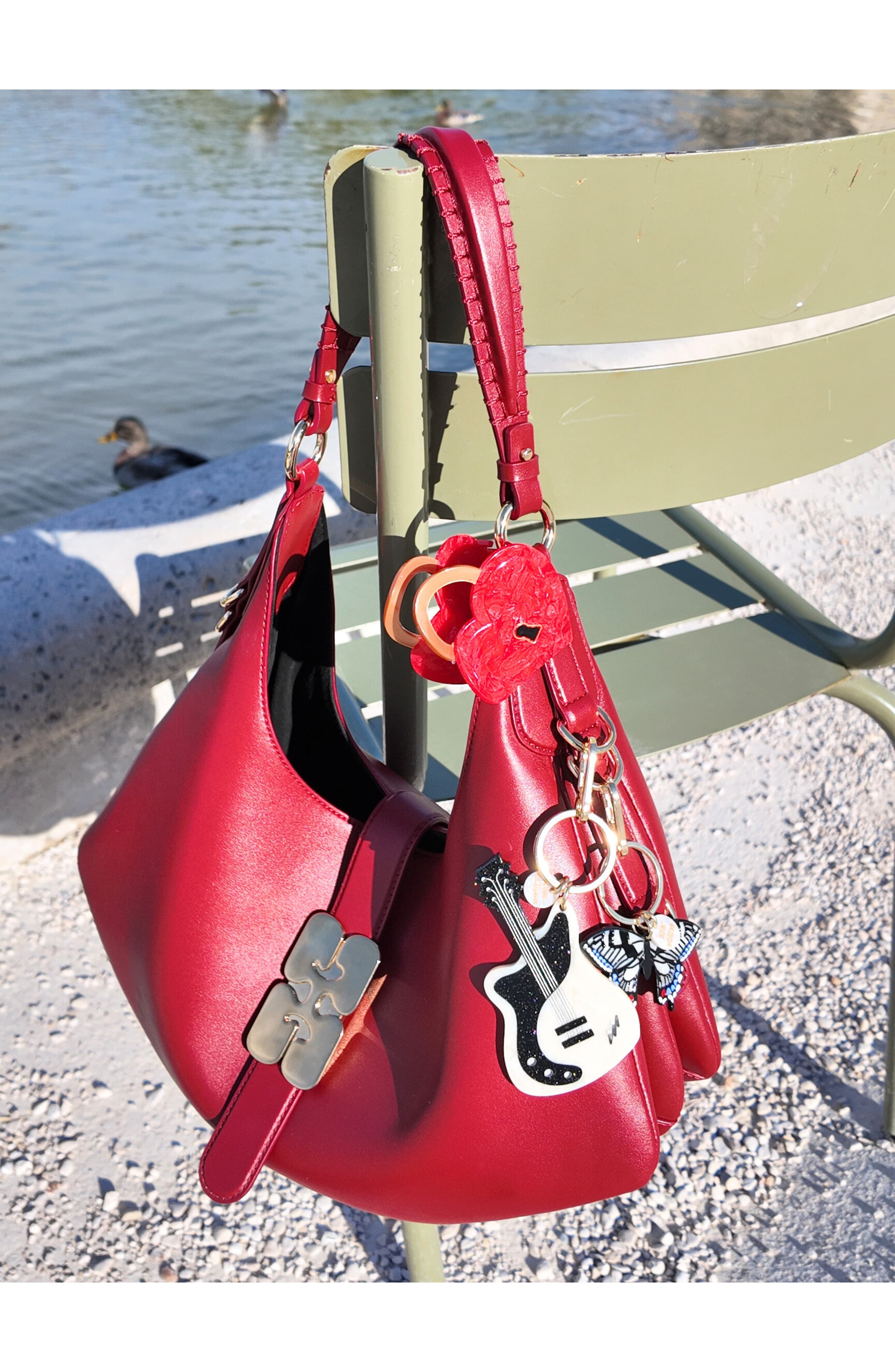 Solar Eclipse Hand Painted Swallowtail Key Chain Bag Charm, Alternate, color, Pink