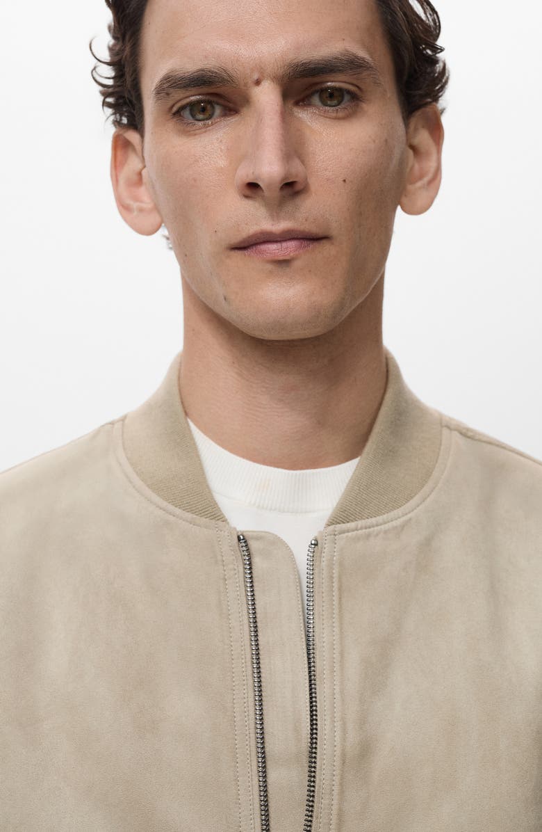 MANGO Faux Suede Bomber Jacket, Alternate, color, Grey