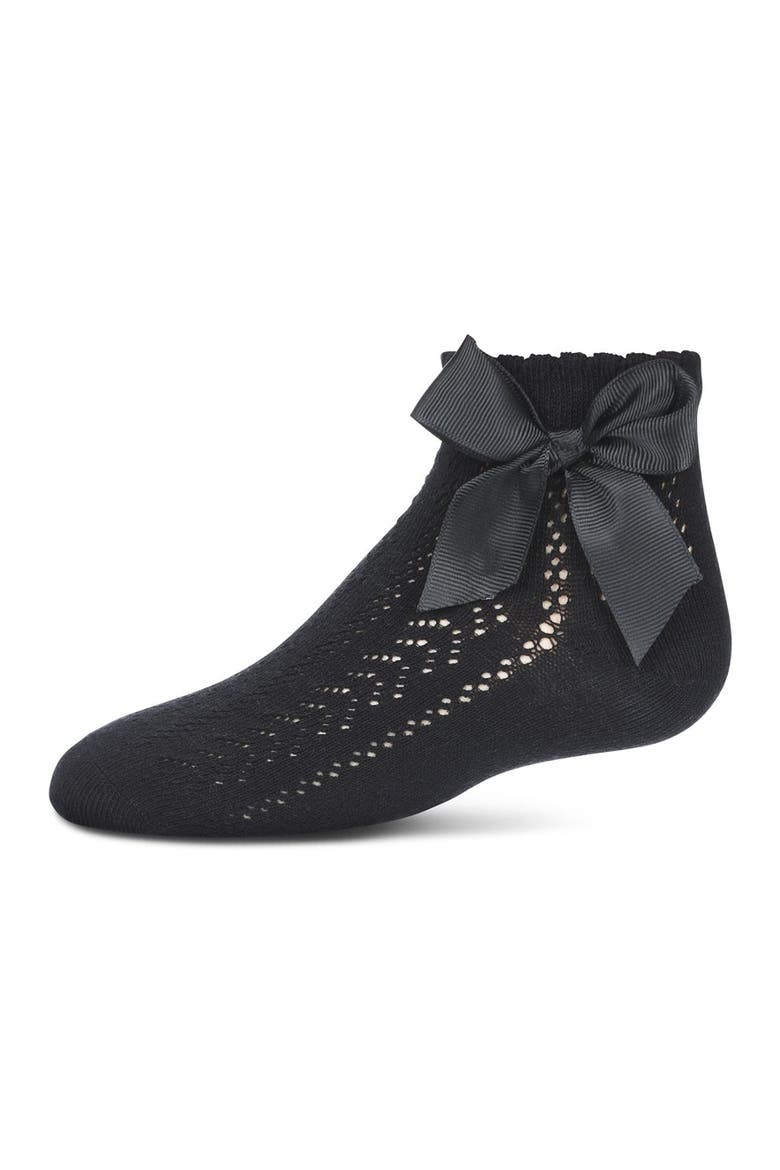 Knit Openwork Bow Anklet Socks, Main, color, Black