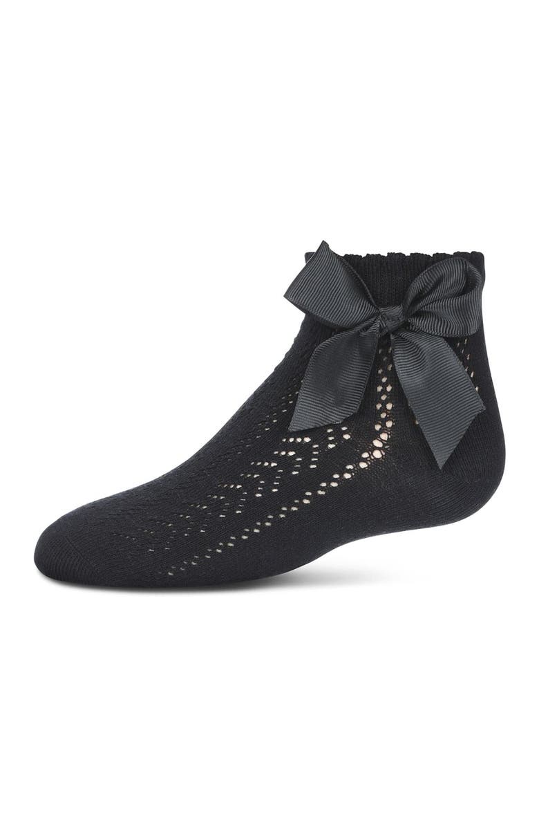 MeMoi Knit Openwork Bow Anklet Socks, Main, color, Black
