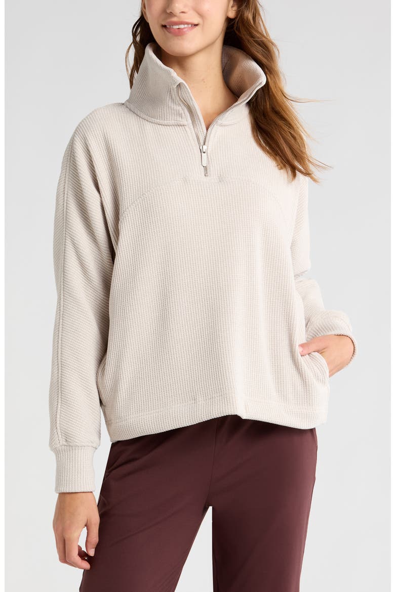Half Zip Waffle Stitch Sweatshirt, Main, color, TAN MARL