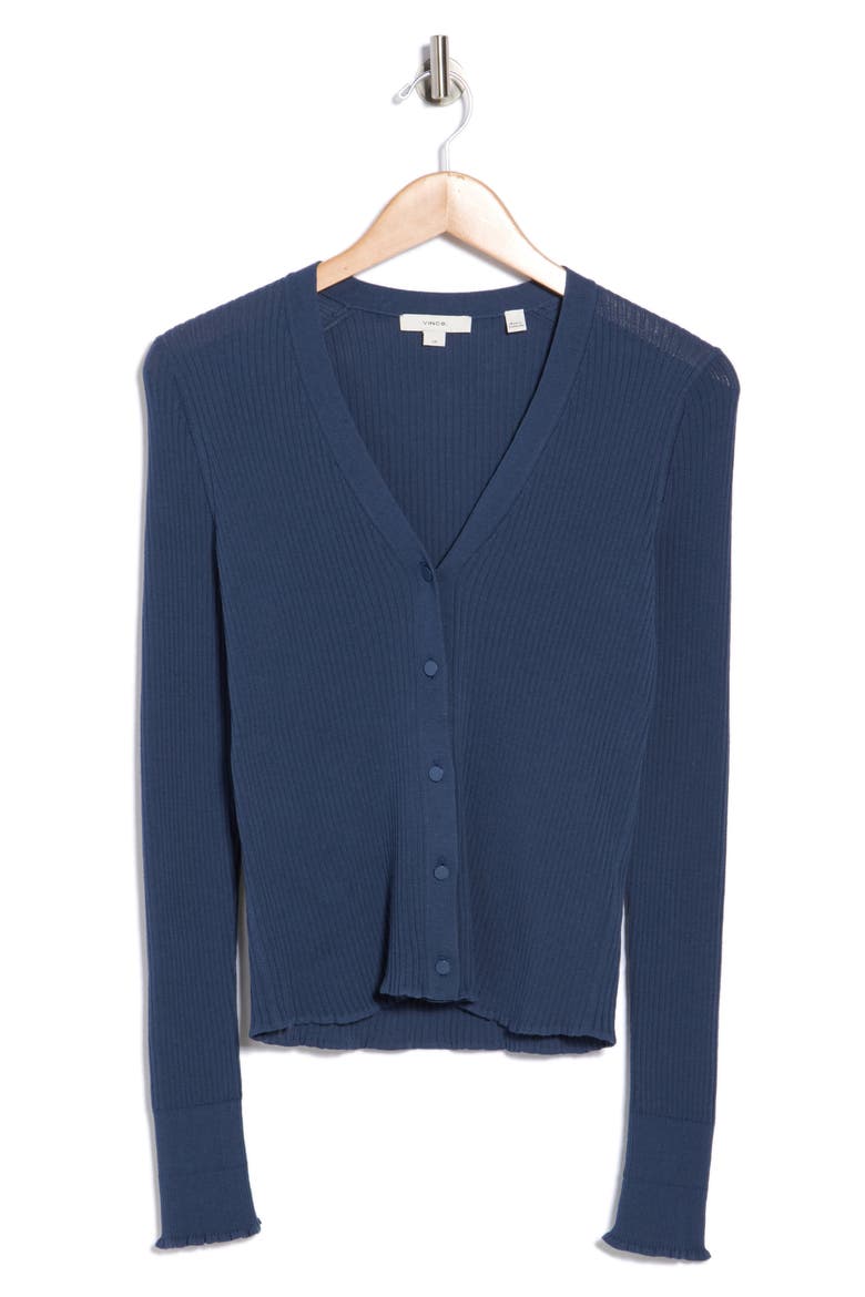 Ribbed Button Front Cardigan, Alternate, color, OBSIDIAN