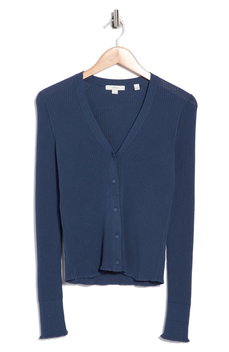 Vince Ribbed Button Front Cardigan, Alternate, color, Obsidian