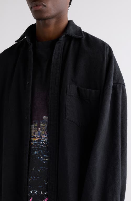 Balenciaga Layered Distressed Long Sleeve Graphic Shirt In Black