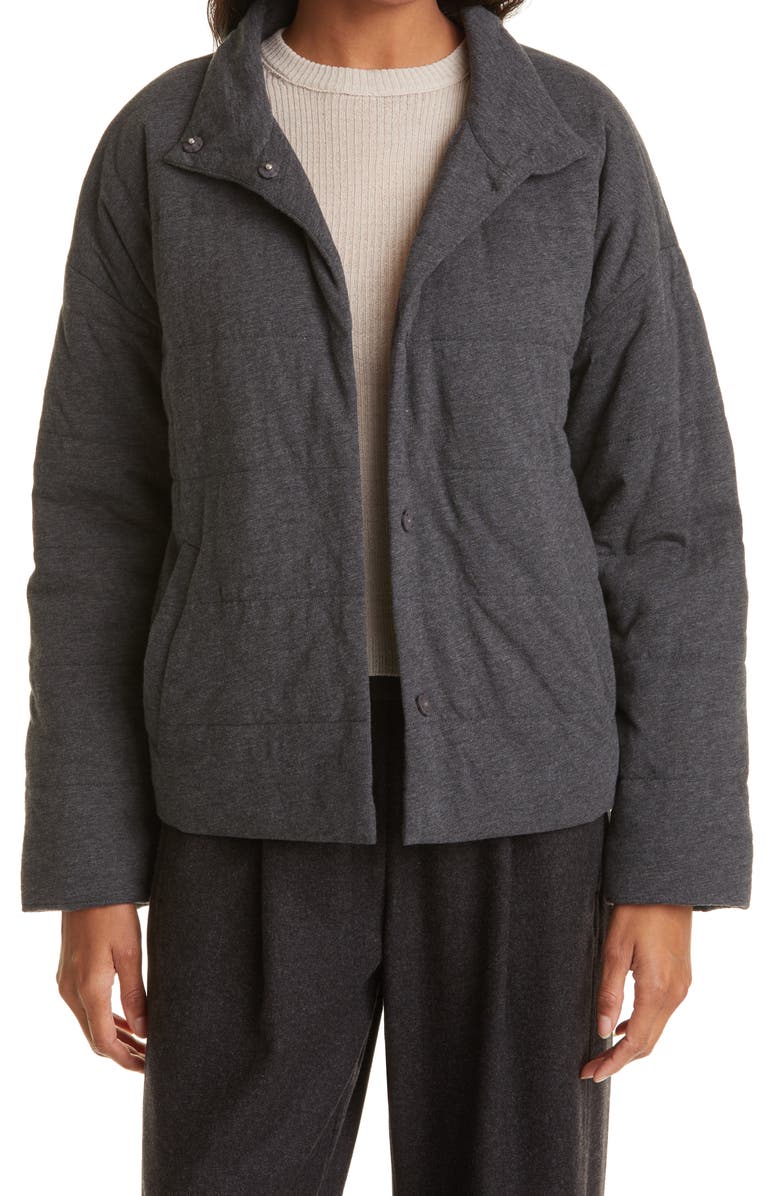 Eileen Fisher Padded Snap Front Knit Jacket, Main, color, 