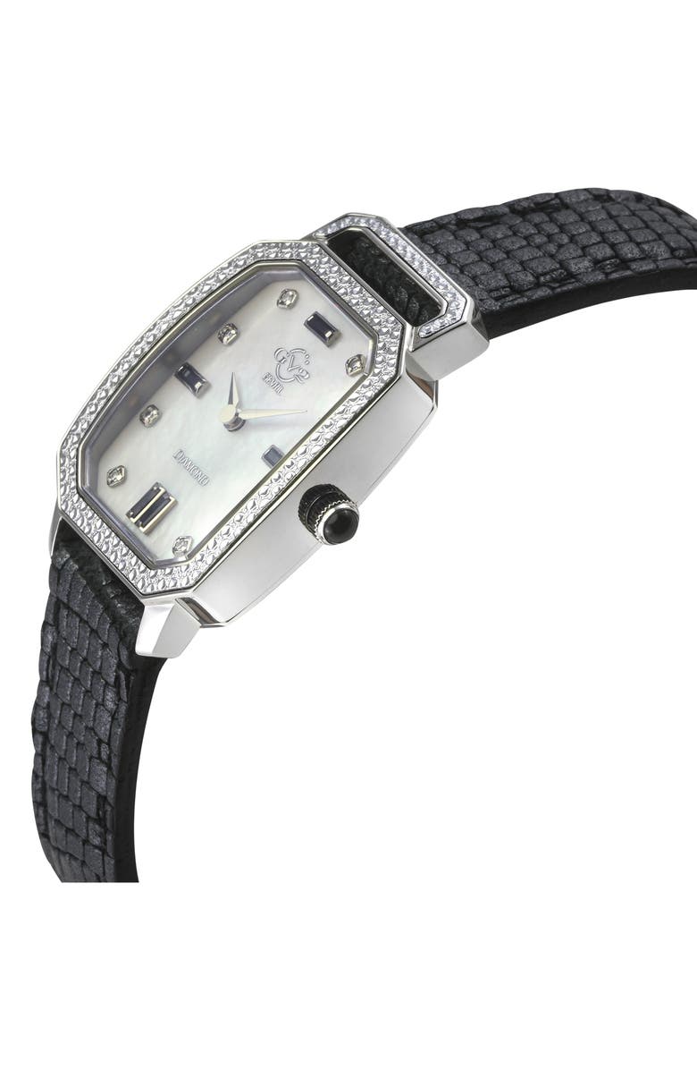 GV2 Pavia Diamond Leather Strap Watch, 25mm x 29mm, Alternate, color, Black/ Mother Of Pearl