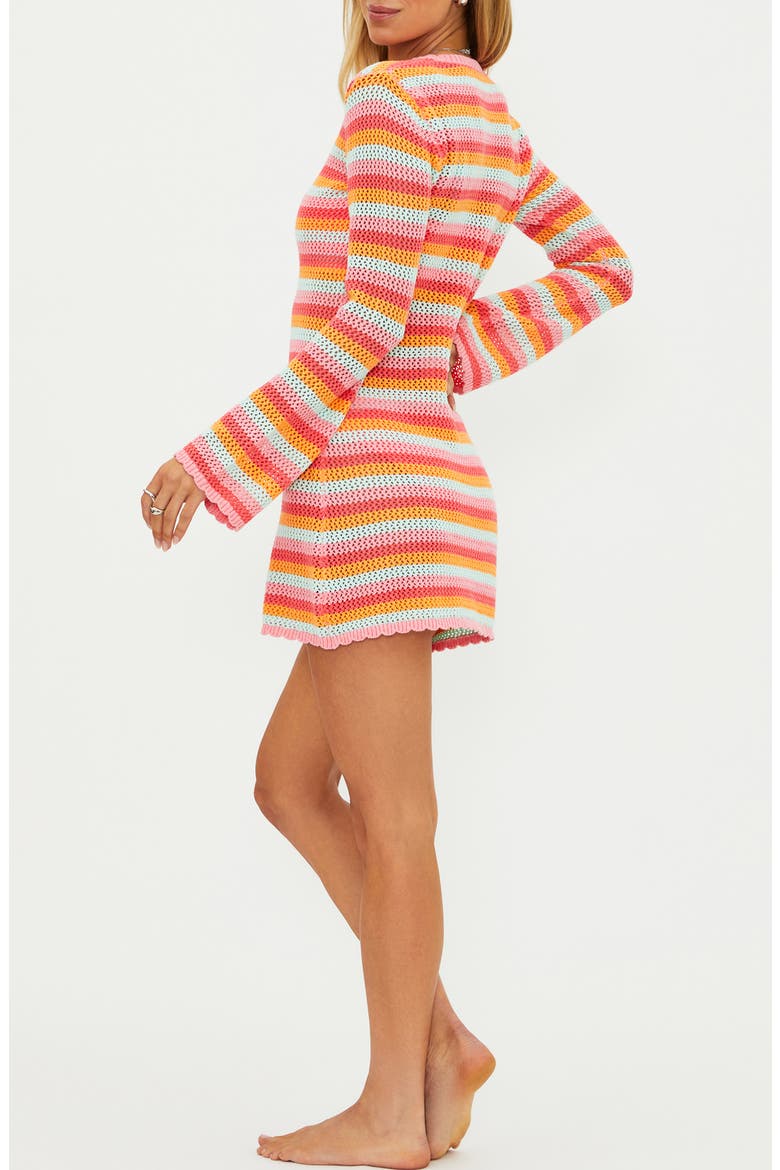 Libbi Long Sleeve Open Stitch Cover-Up Minidress, Alternate, color, GUAVA JELLY CROCHET