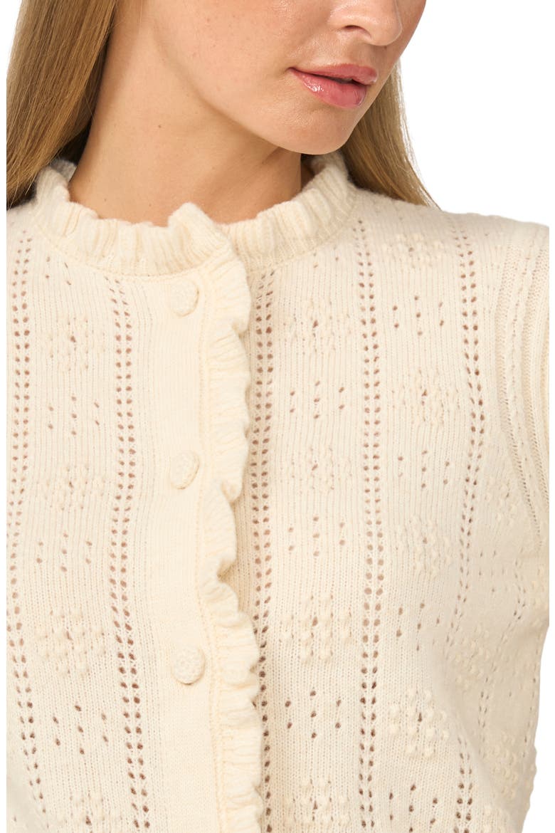 Ruffled Pointelle Cardigan, Alternate, color, IVORY ROSE