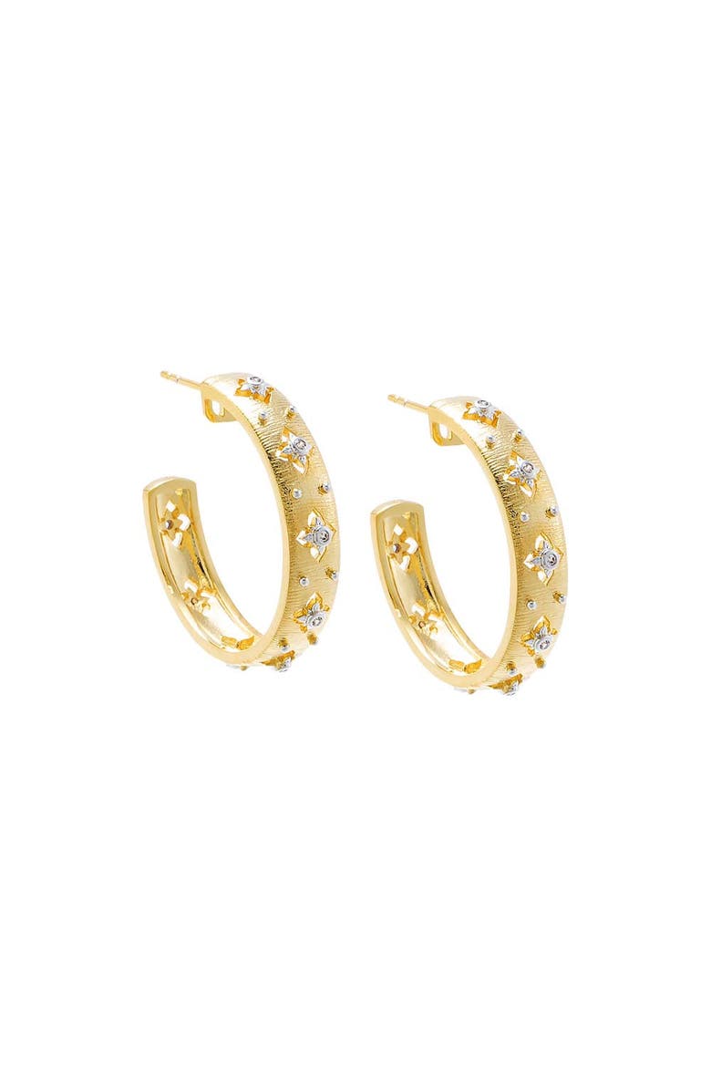 Two Tone Clover Ridged Open Hoop Earring, Main, color, Two-Tone
