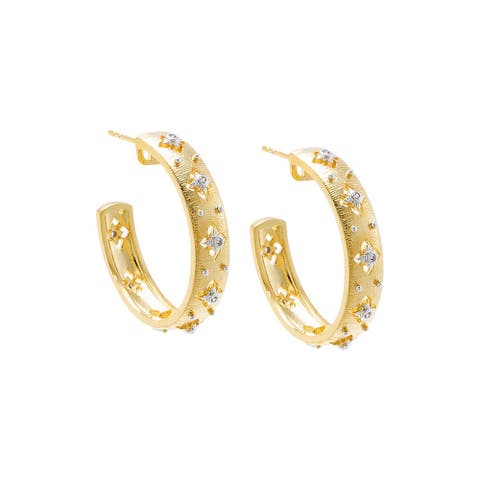 Two Tone Clover Ridged Open Hoop Earring