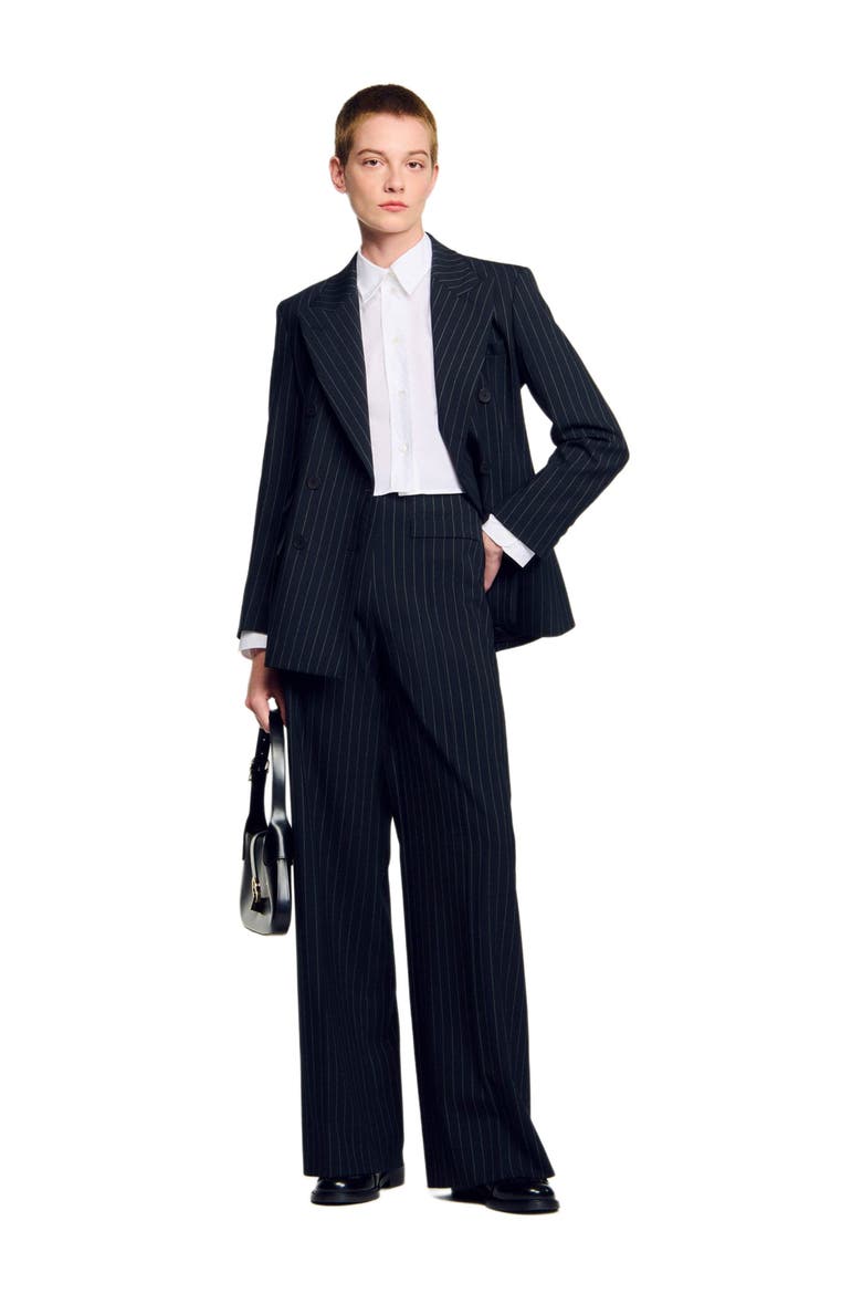 Striped suit jacket, Alternate, color, Black