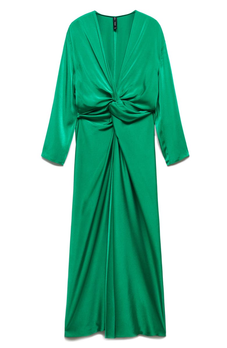 MANGO Knot Long Sleeve Satin Dress, Alternate, color, 
