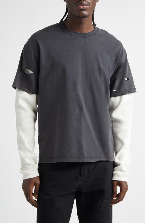 Box Fit Distressed Layered Recycled Cotton T-Shirt