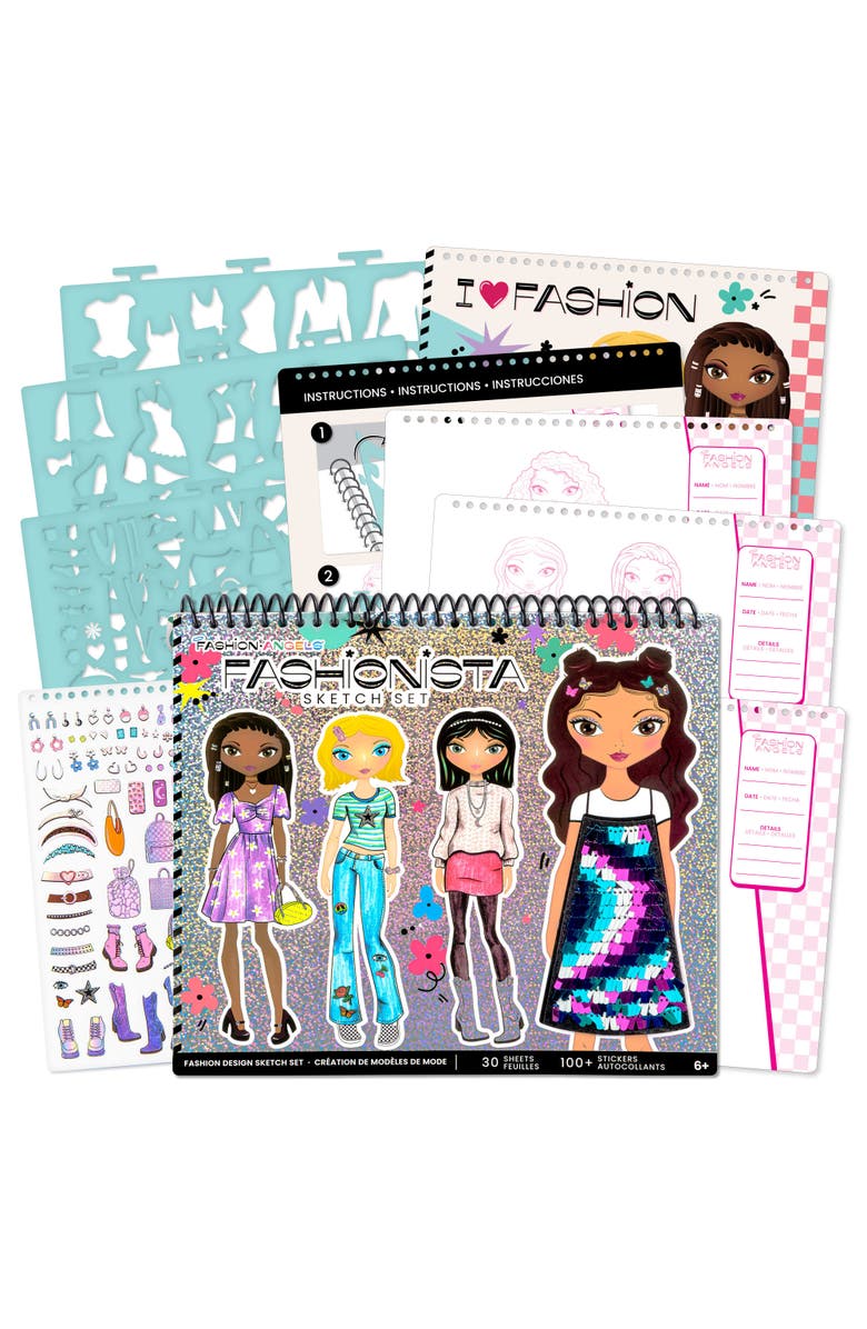 Fashion Angels Sketch Portfolio Set Fashionista Outfit Design Pad, Main, color, Multicolored
