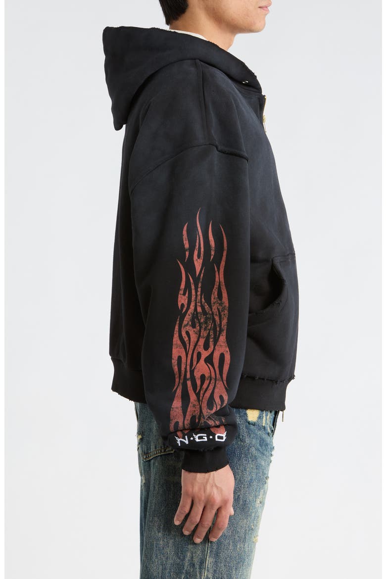 Flame Logo Zip Front Hoodie, Alternate, color, BLACK