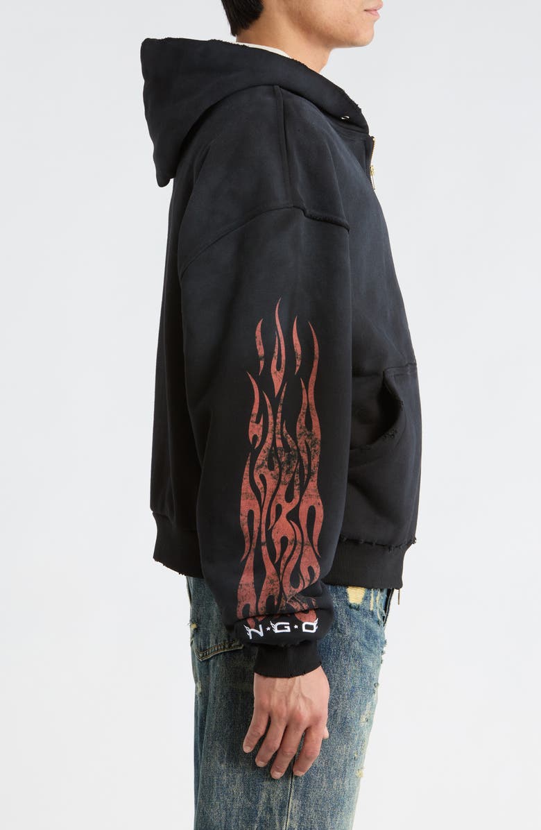 Nothing Grows Overnight Flame Logo Zip Front Hoodie, Alternate, color, Black