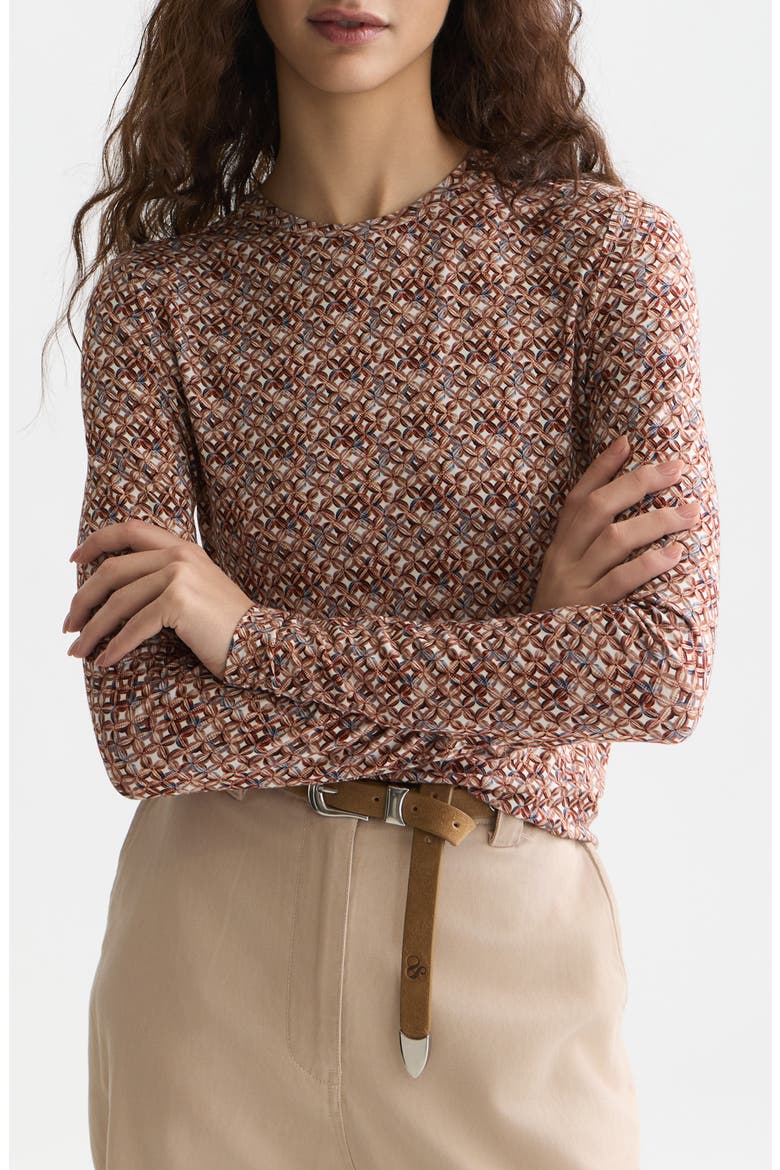Printed Long Sleeve Knit T-Shirt, Main, color, TILES FLOWER DOESKIN