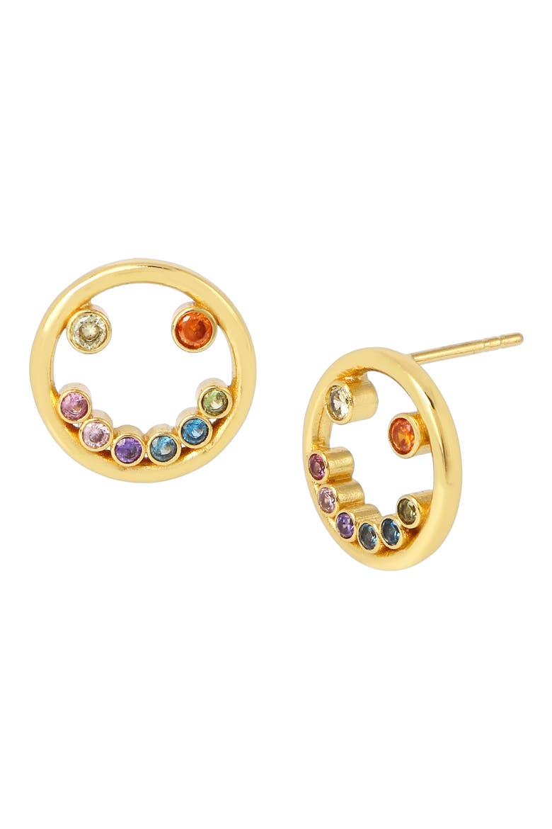 Crystal Smiley Stud Earrings, Main, color, RAINBOW MULTI