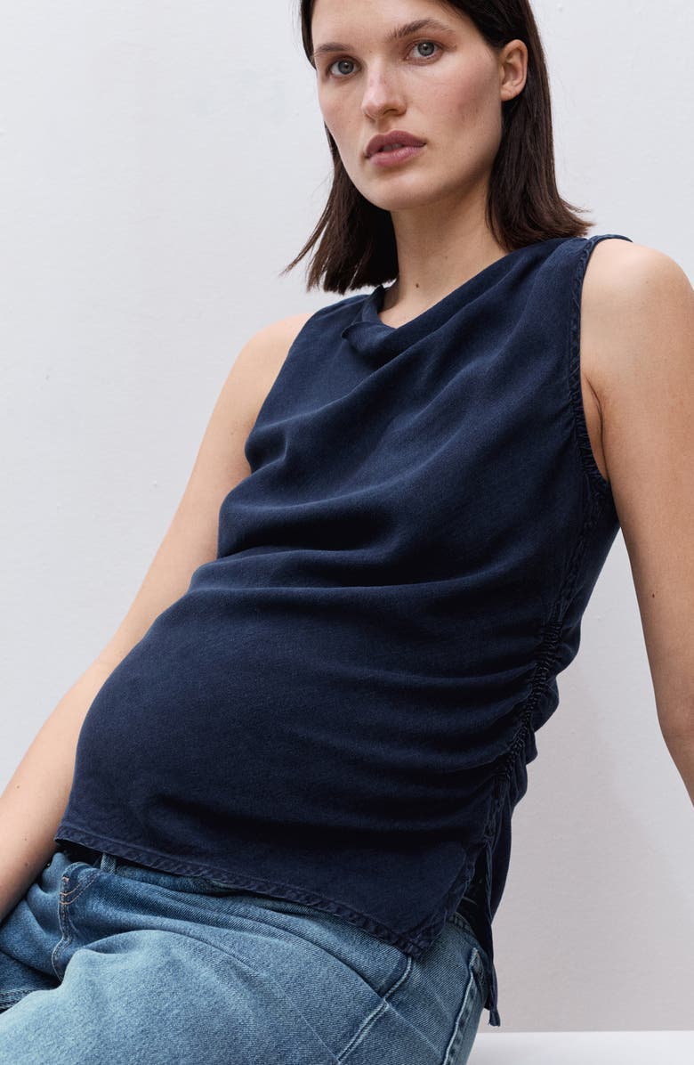 MANGO Cowl Neck Sleeveless Denim Maternity Shirt, Alternate, color,