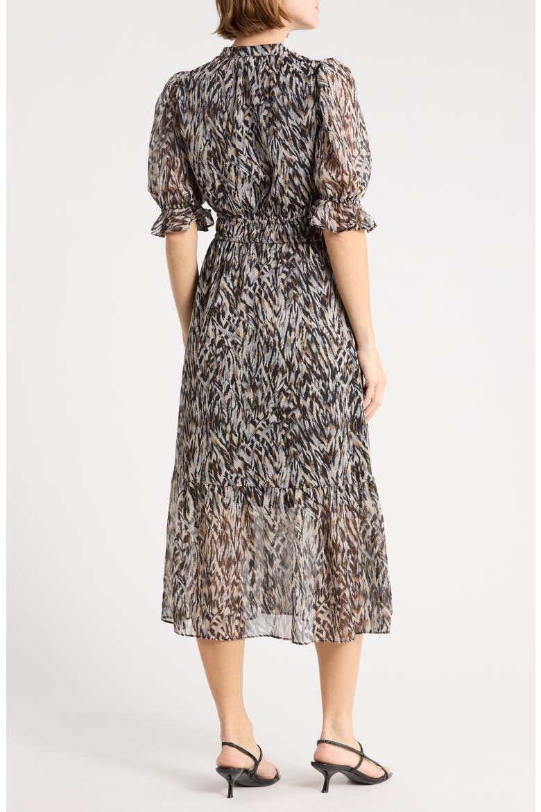 Puff Sleeve Tiered Midi Dress, Alternate, color, BLACK ANIMAL