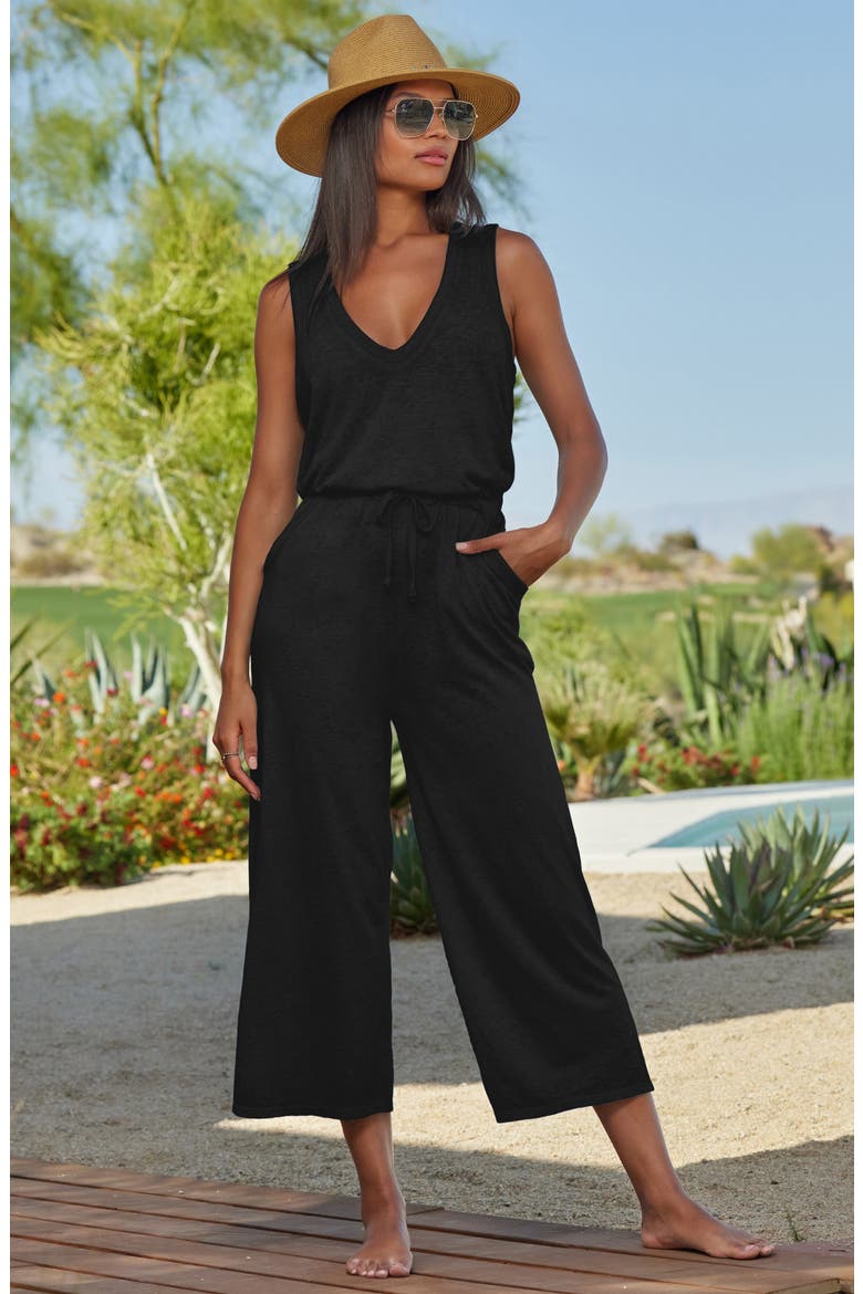 Beach Date Wide Leg Cover-Up Jumpsuit, Alternate, color, BLACK