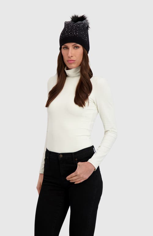 Lyla Grant Knit Beanie Hat With Fur-free Fox (faux Fur) Pompom In Black