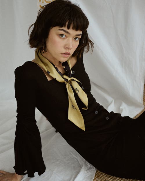 Lost Pattern Nyc Women's Gold / Black Moonlit Stars Silk Neck Bow Scarf In Black