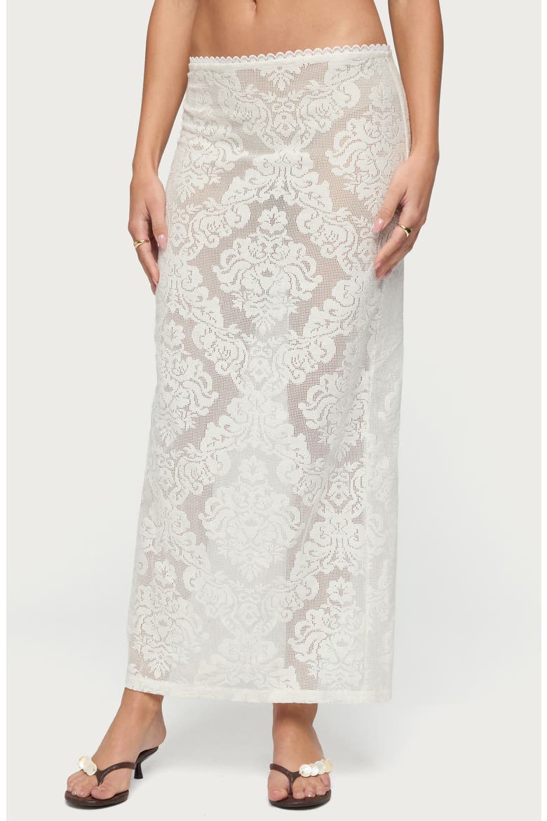 Violette Low Rise Sheer Lace Maxi Skirt, Main, color, CREAM