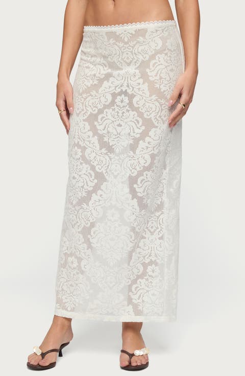 Violette Low Rise Sheer Lace Maxi Skirt
