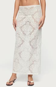 EDIKTED Violette Low Rise Sheer Lace Maxi Skirt