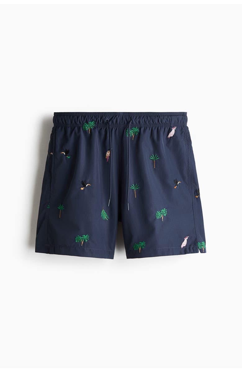 H&M Patterned Swim Shorts, Main, color, Navy Blue/Patterned