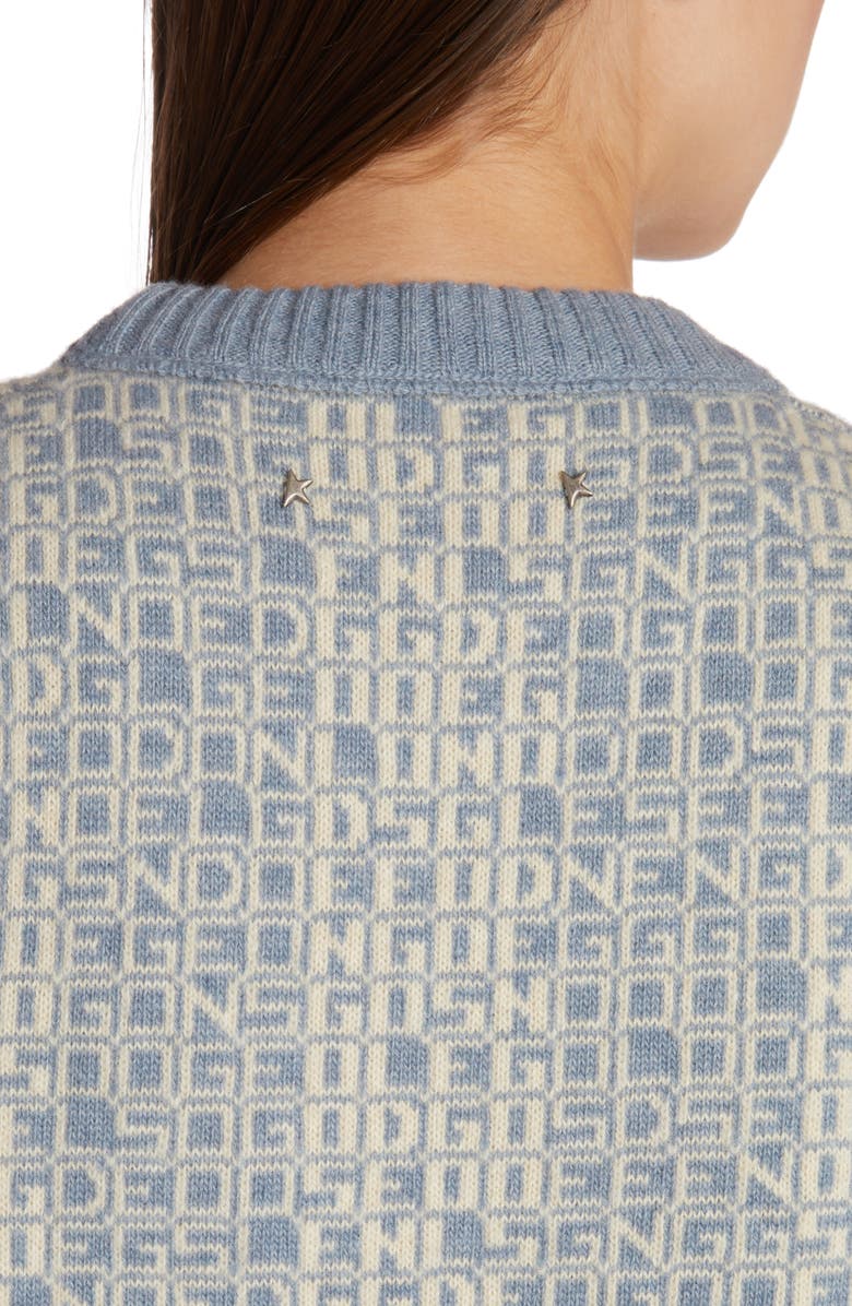 Golden Goose Logo Jacquard Wool & Cashmere Crop Sweater, Alternate, color, Spring Lake/ Lambs Wool