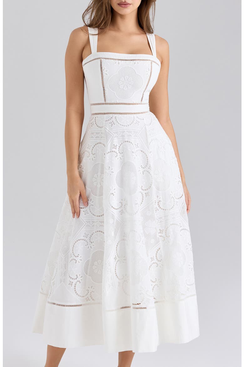 Ava Embroidered A-Line Dress, Alternate, color, WHITE