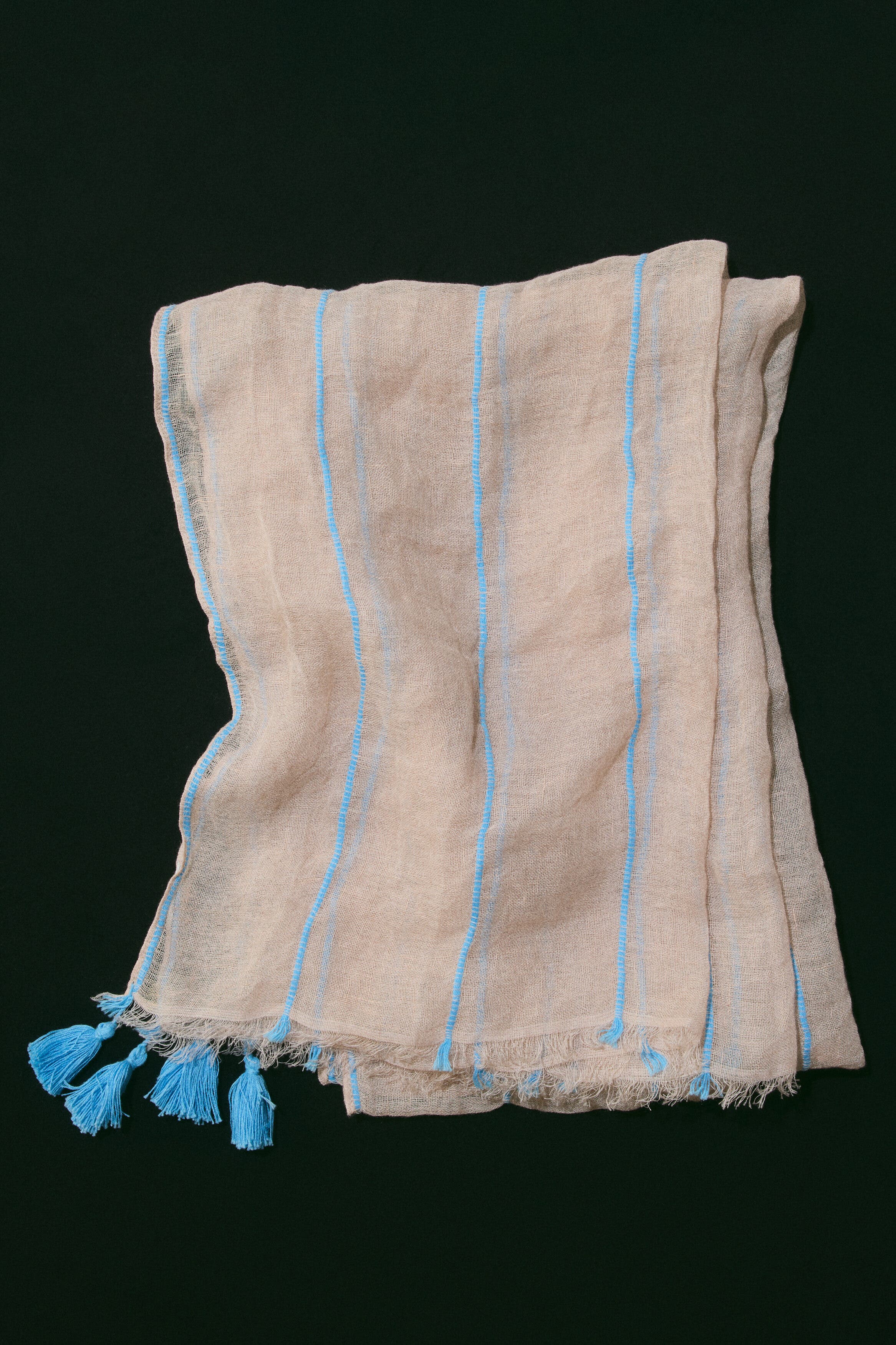H&M Linen Scarf, Alternate, color, Light Beige/Light Blue