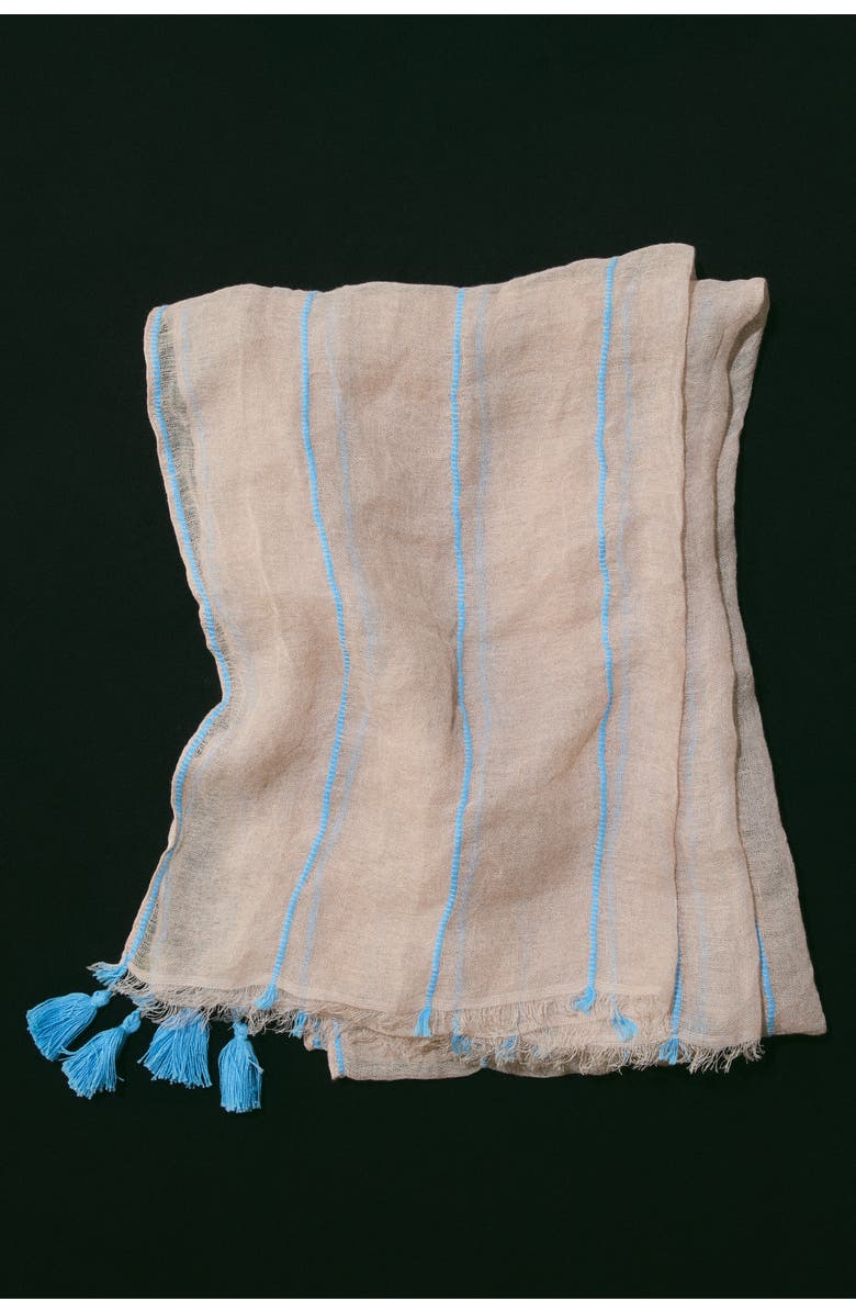 H&M Linen Scarf, Alternate, color, Light Beige/Light Blue