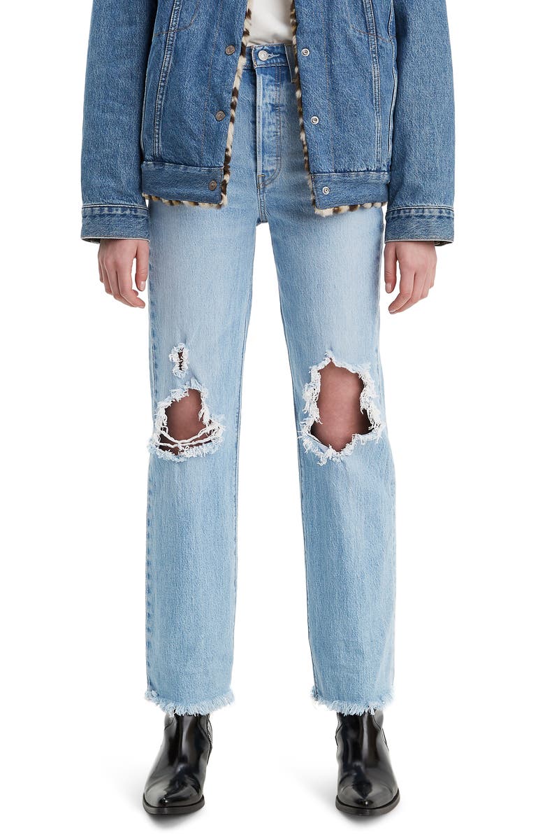 Levi's<sup>®</sup> Ribcage Super High Waist Ripped Straight Leg Jeans, Main, color,