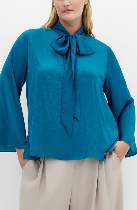 Mahalia Tie Neck Satin Top (Plus)