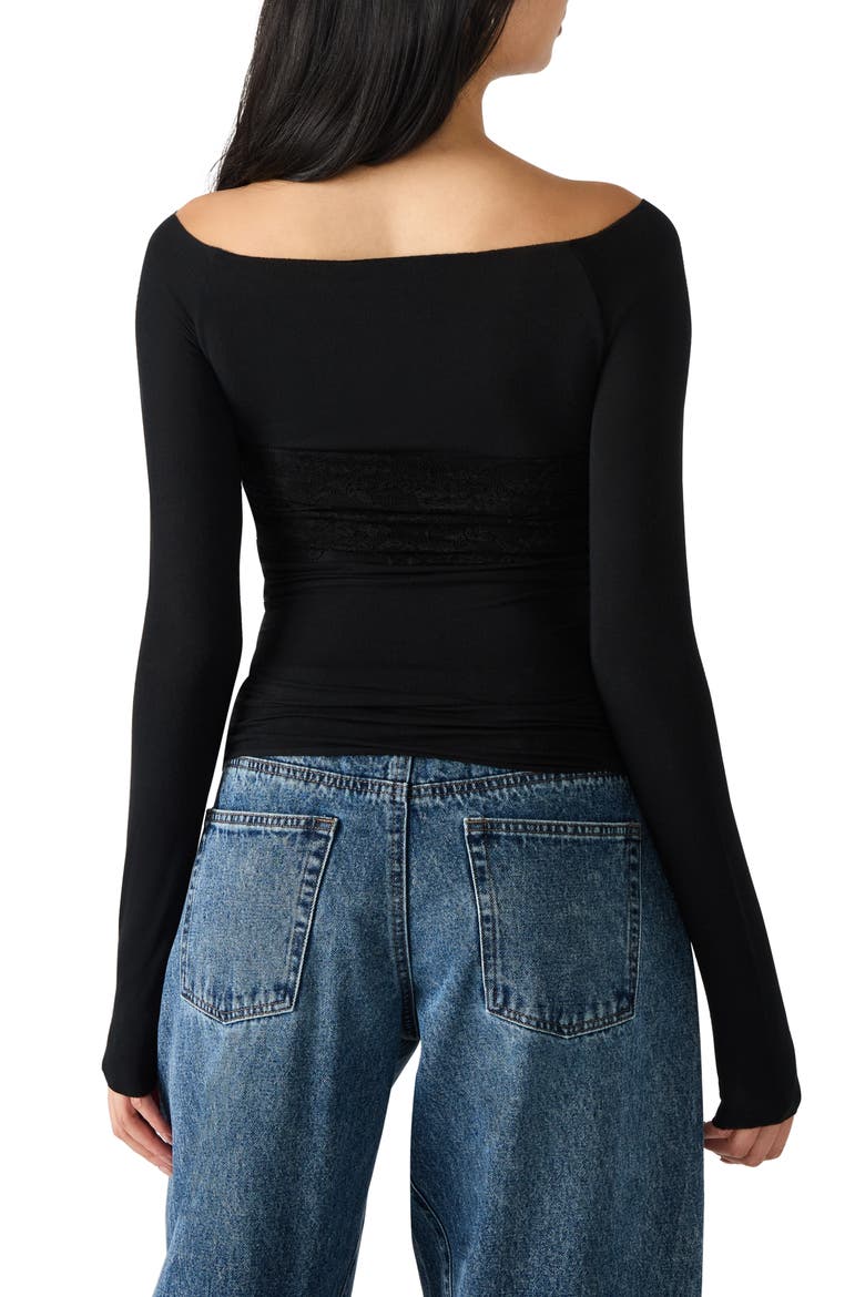 Hailey Off the Shoulder Lace Bandeau Top, Alternate, color, BLACK