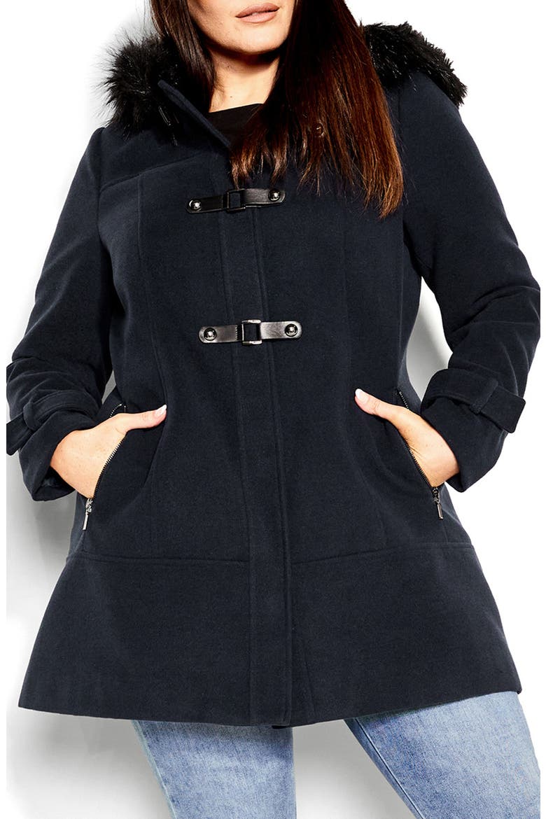 Wonderwall Coat with Faux Fur Collar, Main, color, NAVY