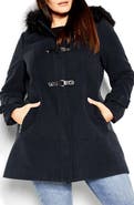 City Chic Wonderwall Coat with Faux Fur Collar