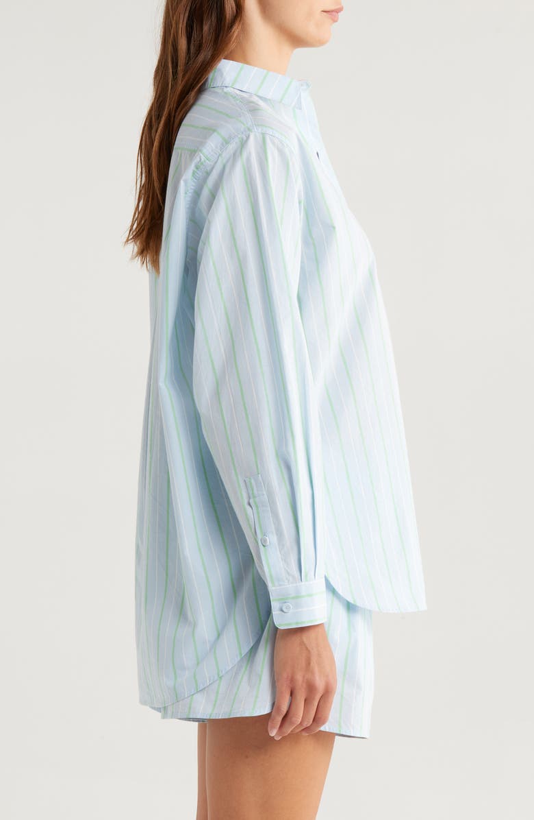 Lunya Airy Cotton & Silk Curve Hem Pajamas, Alternate, color, Azure Stripe