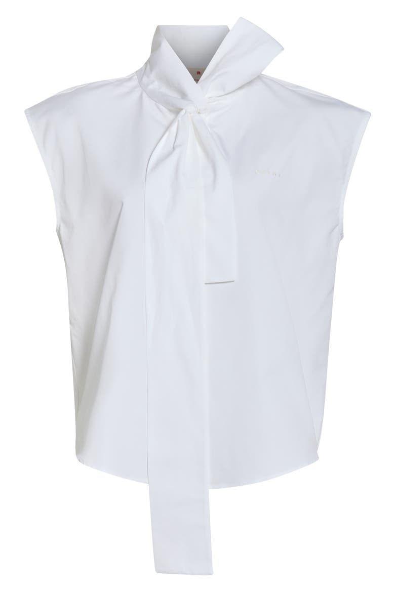Tie Neck Cotton Poplin Top, Main, color, 00W01 LILY WHITE