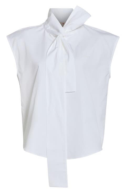 Tie Neck Cotton Poplin Top