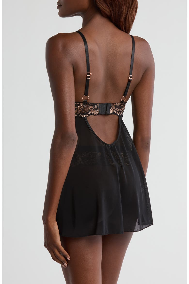 Underwire Babydoll Chemise & Thong Set, Alternate, color, BLACK