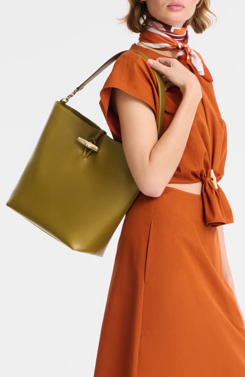 Longchamp Bamboo Clasp Leather Shoulder Bag In Green