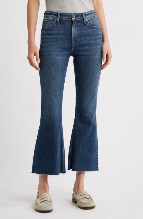 Flexi Dahlia Raw Hem Mid Rise Ankle Flare Jeans (Teo)