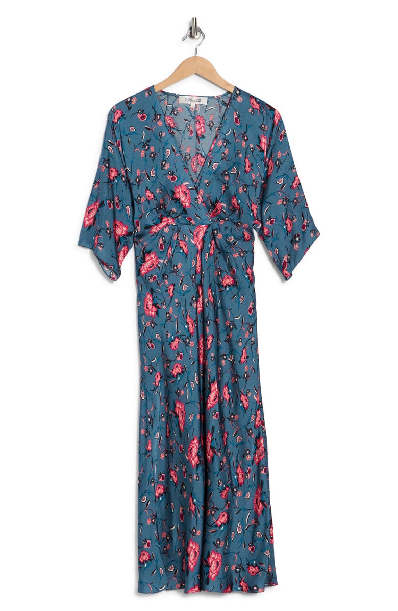 Diane von Furstenberg Gracie Floral Print Dress, Main, color, Dancing Rose Petrol Mix